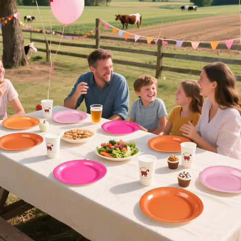 60 Pcs Pink and Orange Party Plates - Grencian