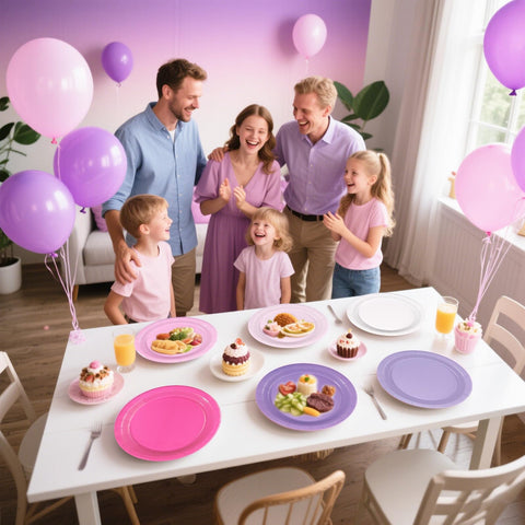 60 Pcs Pink and Purple Party Plates - Grencian
