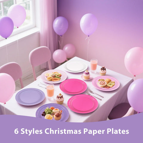 60 Pcs Pink and Purple Party Plates - Grencian