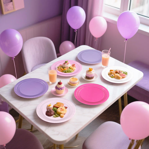 60 Pcs Pink and Purple Party Plates - Grencian