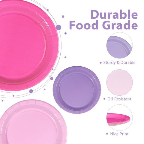 60 Pcs Pink and Purple Party Plates - Grencian
