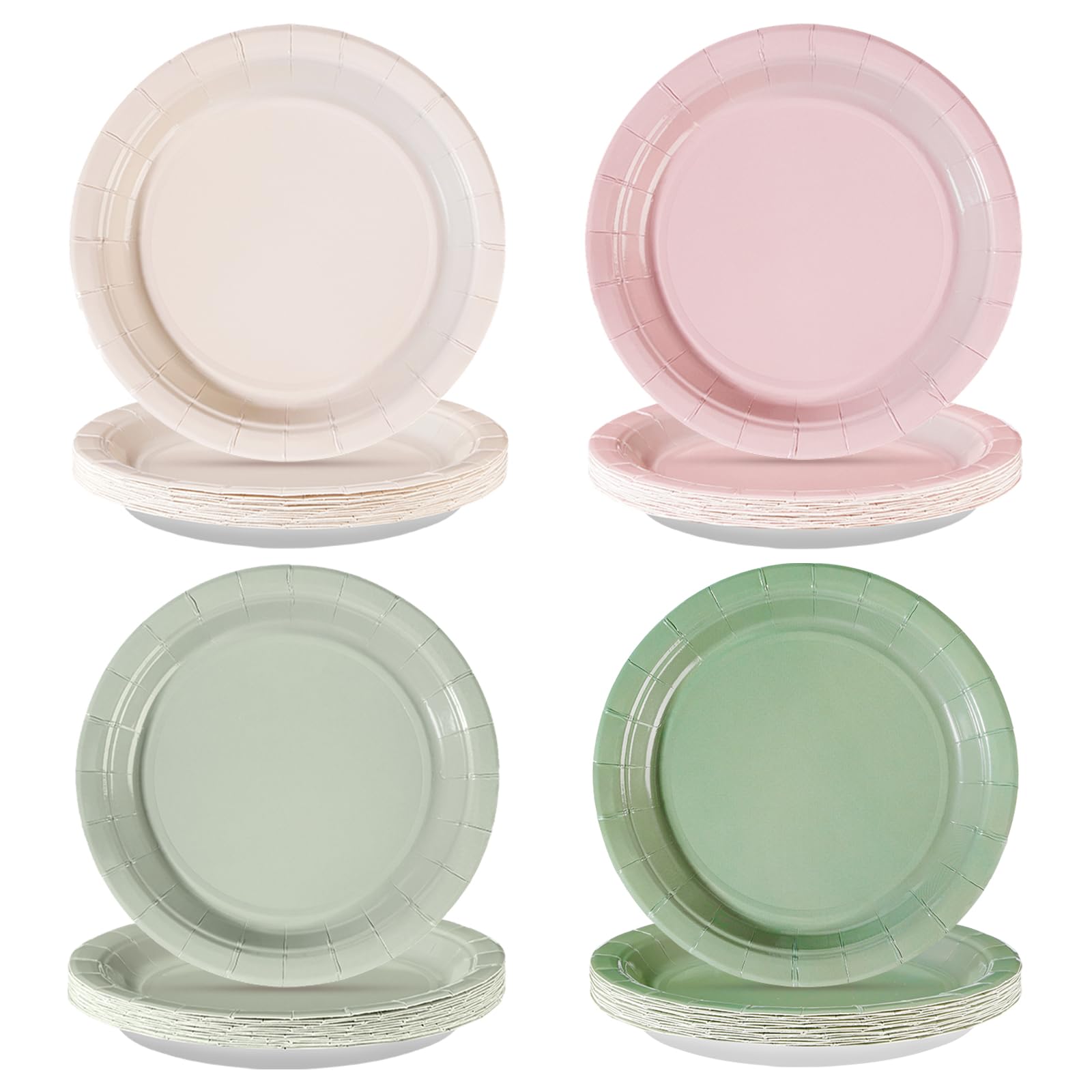 60 Pcs Pink and Sage Green Party Plates - Grencian