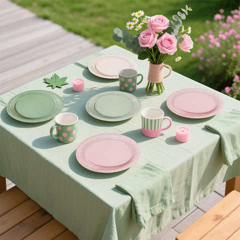 60 Pcs Pink and Sage Green Party Plates - Grencian