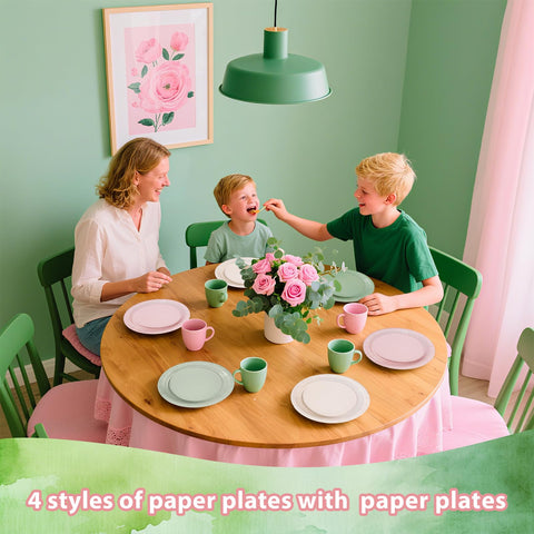 60 Pcs Pink and Sage Green Party Plates - Grencian