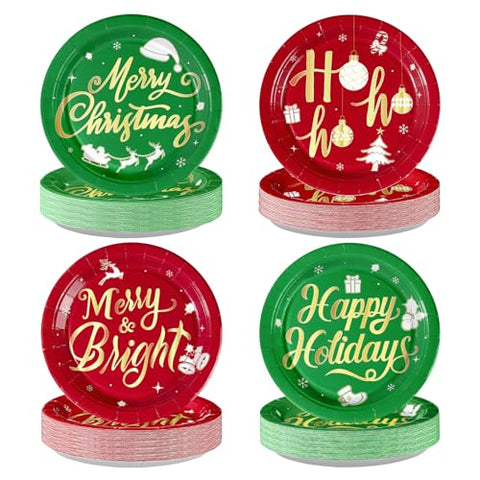 60 Pcs Red Green Merry Christmas Party Plates - Grencian