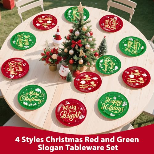 60 Pcs Red Green Merry Christmas Party Plates - Grencian
