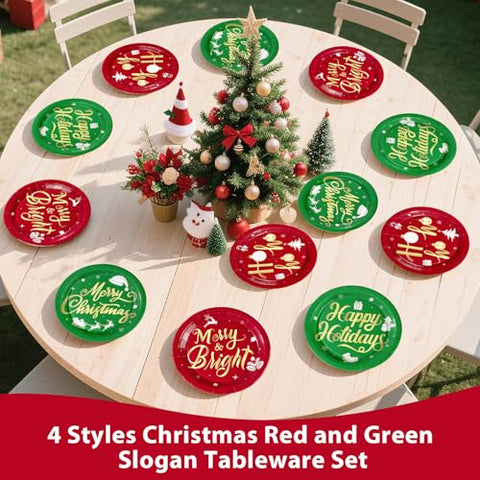 60 Pcs Red Green Merry Christmas Party Plates - Grencian