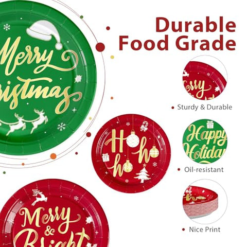 60 Pcs Red Green Merry Christmas Party Plates - Grencian