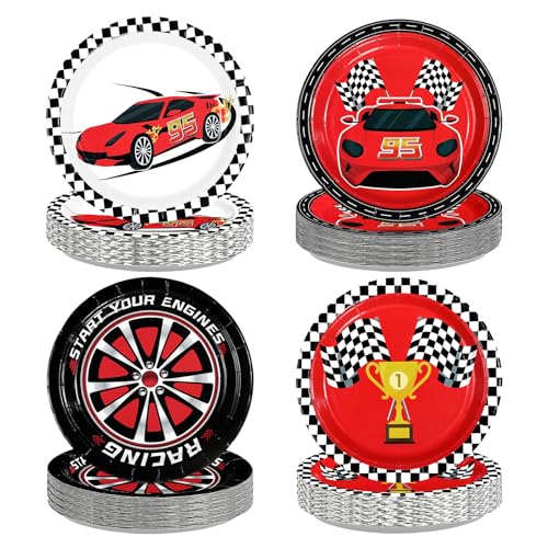 60 Pcs Red Race Car Party Plates - Grencian