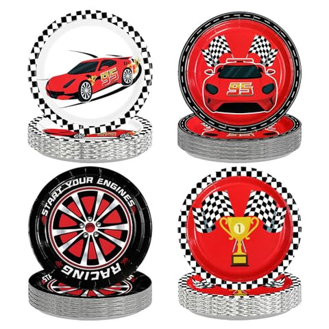 60 Pcs Red Race Car Party Plates - Grencian