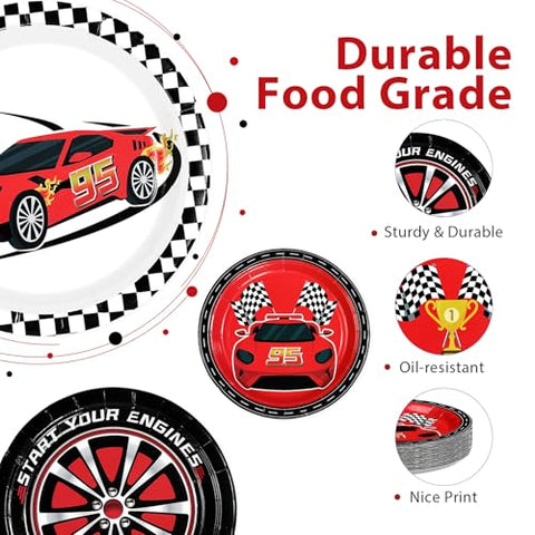 60 Pcs Red Race Car Party Plates - Grencian