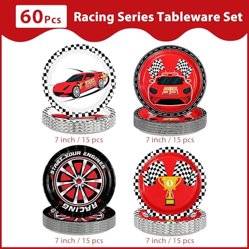 60 Pcs Red Race Car Party Plates - Grencian