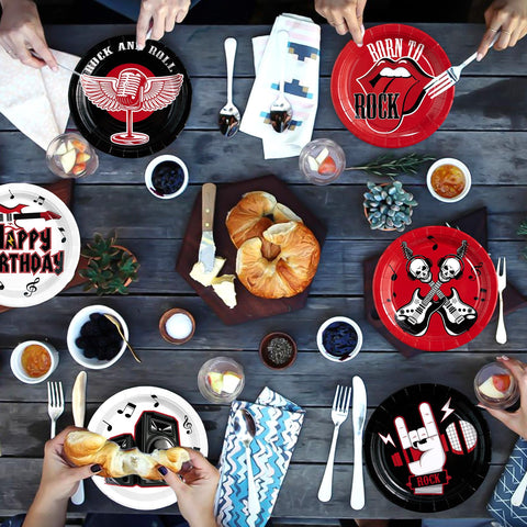 60 Pcs Rock and Roll Birthday Party Plates - Grencian