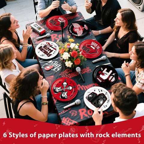 60 Pcs Rock and Roll Birthday Party Plates - Grencian