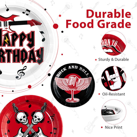 60 Pcs Rock and Roll Birthday Party Plates - Grencian