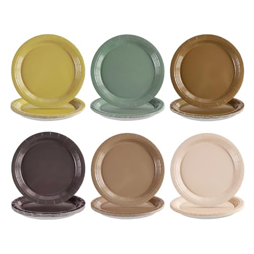 60 Pcs Sage Green Brown Party Plates - Grencian