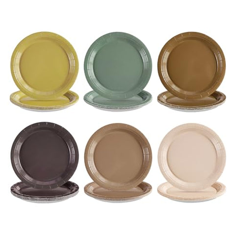 60 Pcs Sage Green Brown Party Plates - Grencian