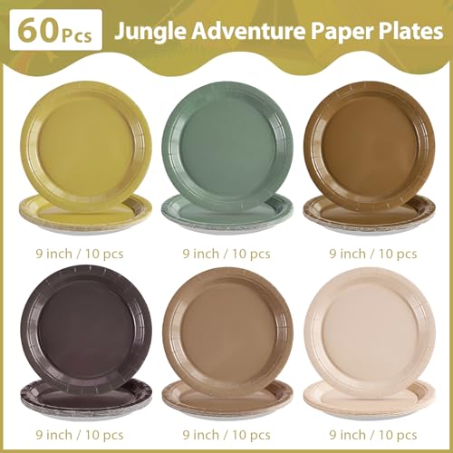 60 Pcs Sage Green Brown Party Plates - Grencian