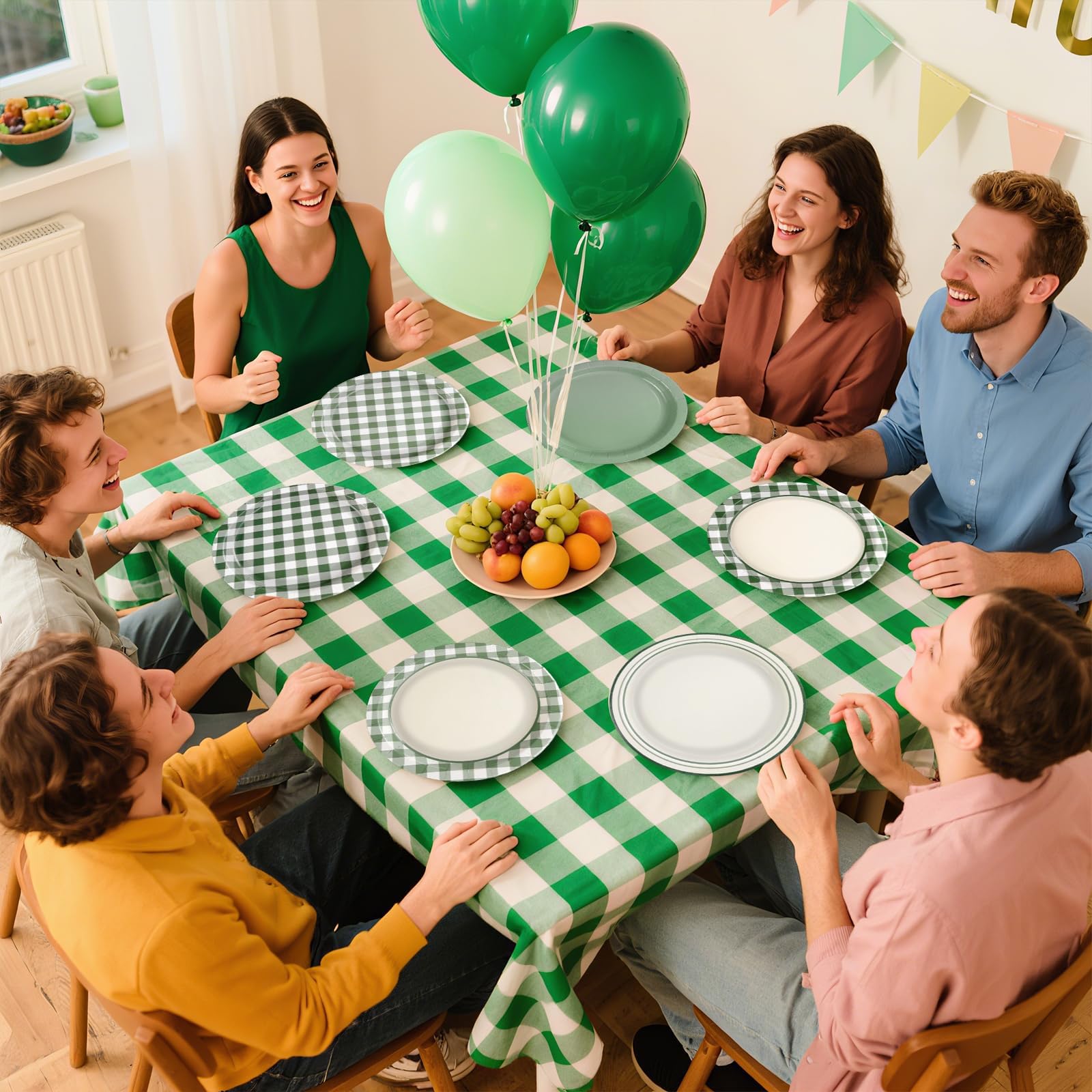 60 Pcs Sage Green Gingham Party Plates - Grencian