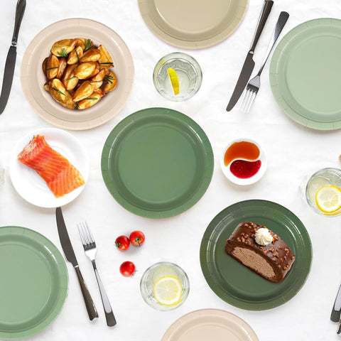 60 Pcs Sage Green Party Plates - Grencian