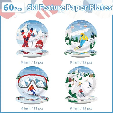 60 Pcs Skiing Party Plates - Grencian