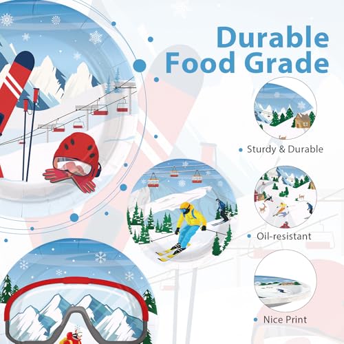 60 Pcs Skiing Party Plates - Grencian