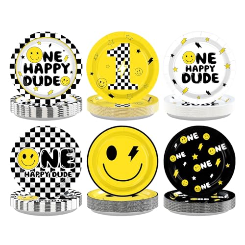 60 Pcs Smile Face 1st Birthday Party Plates - Grencian