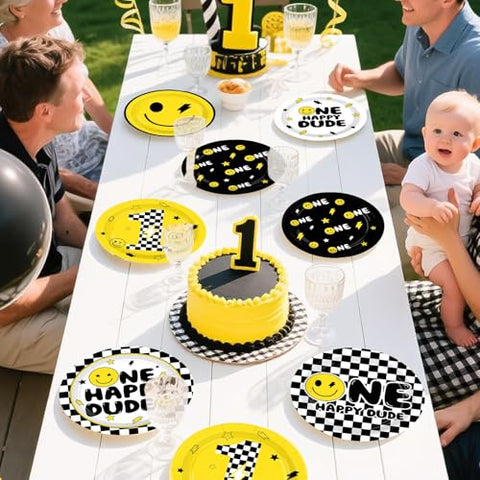 60 Pcs Smile Face 1st Birthday Party Plates - Grencian