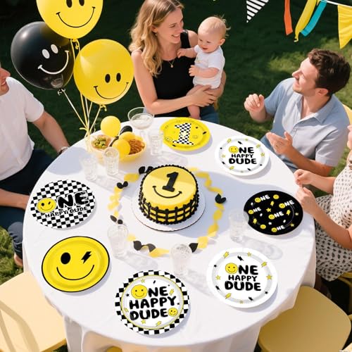 60 Pcs Smile Face 1st Birthday Party Plates - Grencian