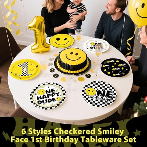 60 Pcs Smile Face 1st Birthday Party Plates - Grencian