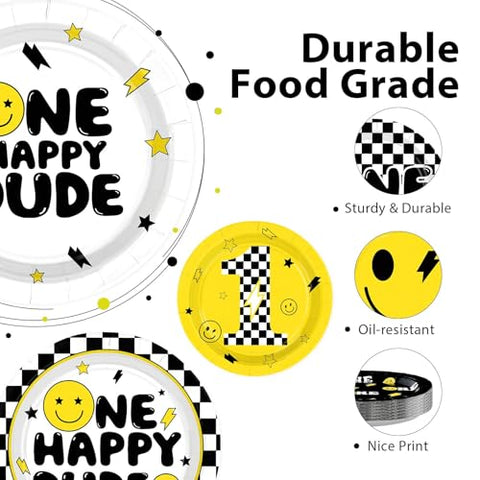 60 Pcs Smile Face 1st Birthday Party Plates - Grencian