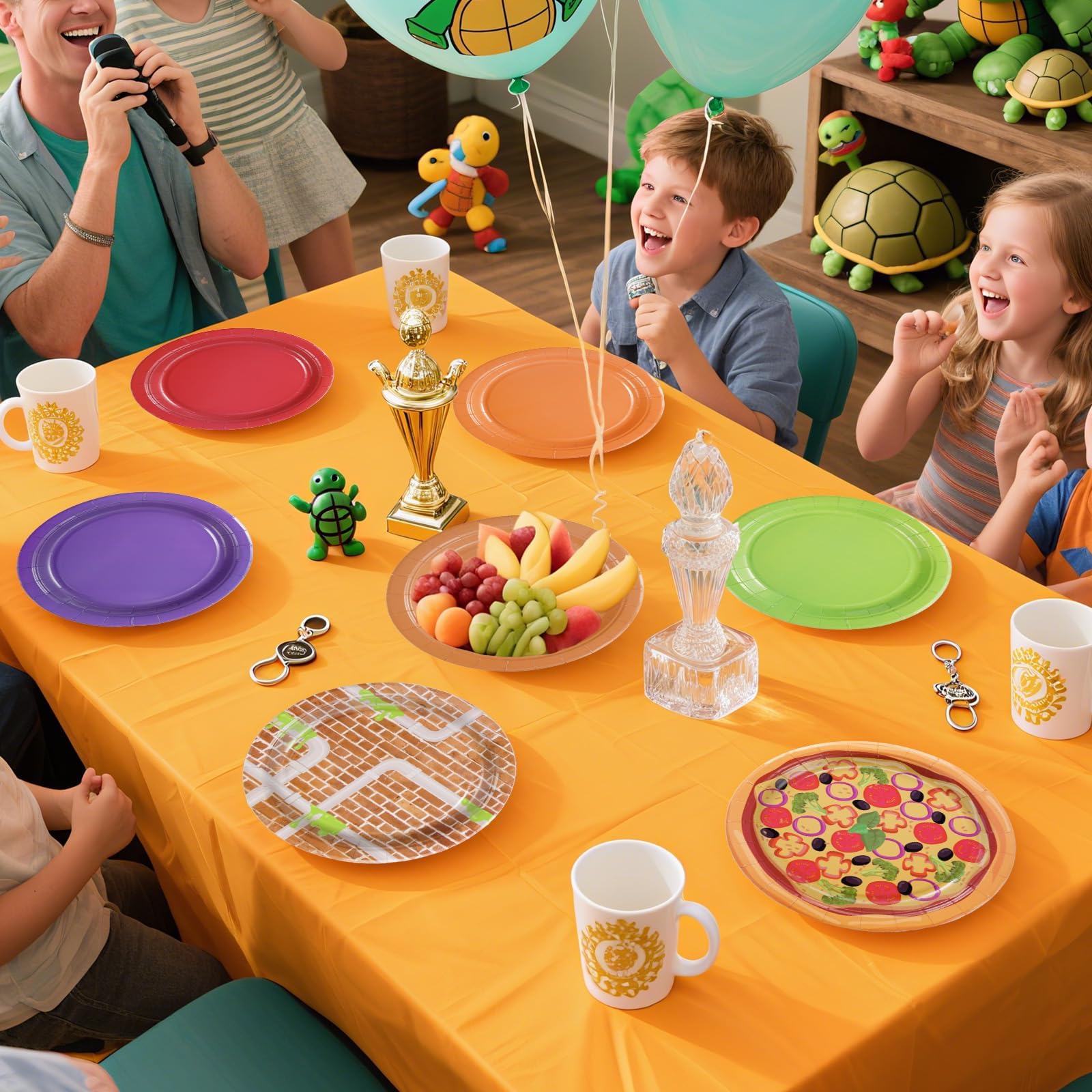 60 Pcs Solid Color Cartoon Turtles Party Plates - Grencian