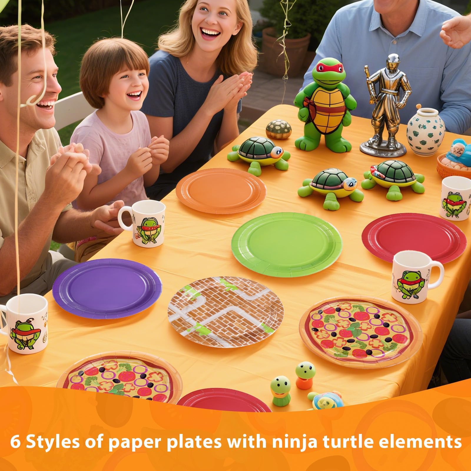 60 Pcs Solid Color Cartoon Turtles Party Plates - Grencian