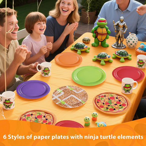60 Pcs Solid Color Cartoon Turtles Party Plates - Grencian