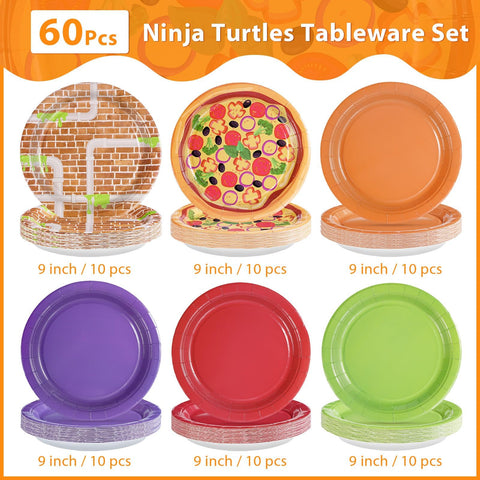 60 Pcs Solid Color Cartoon Turtles Party Plates - Grencian