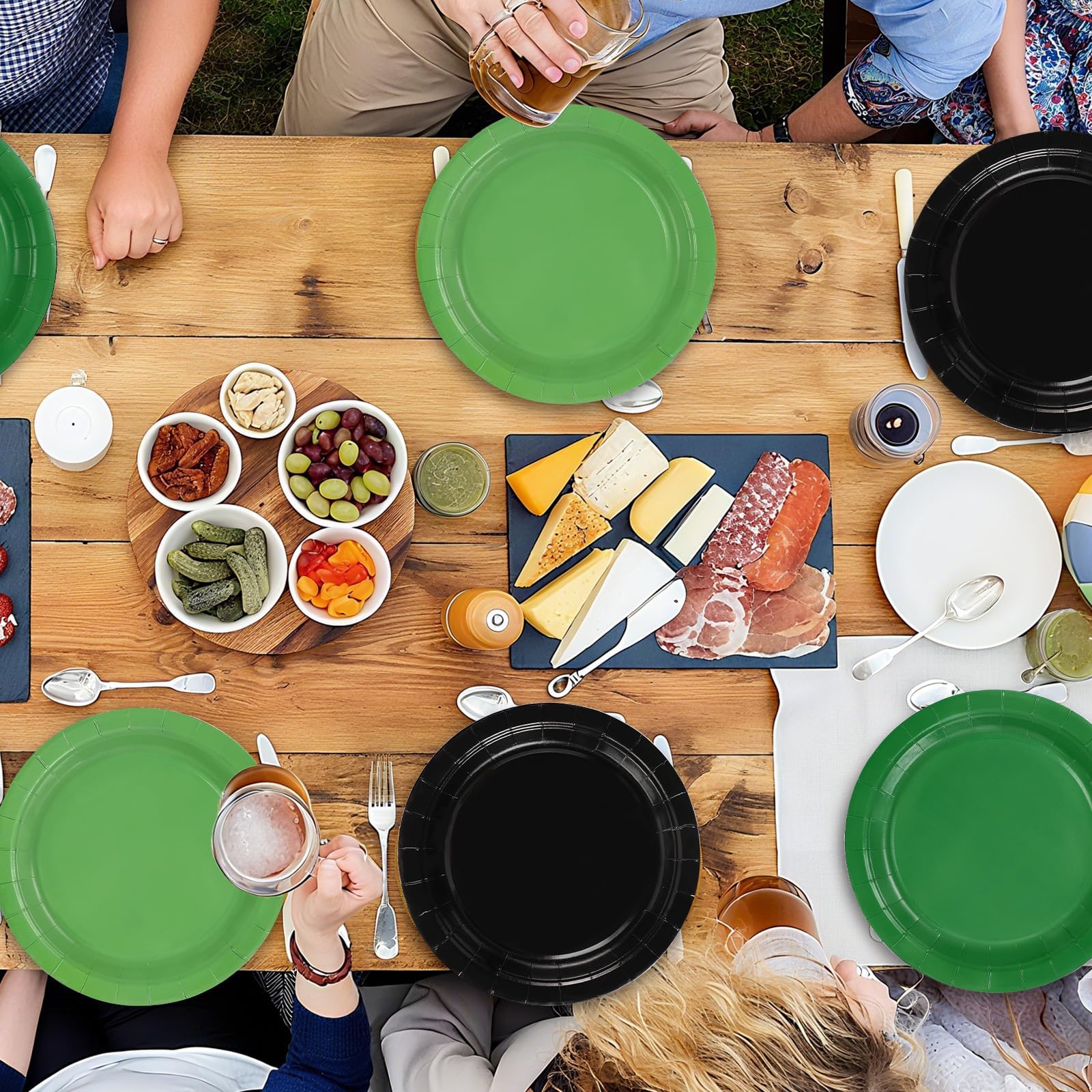 60 Pcs Solid Green Black Party Plates - Grencian