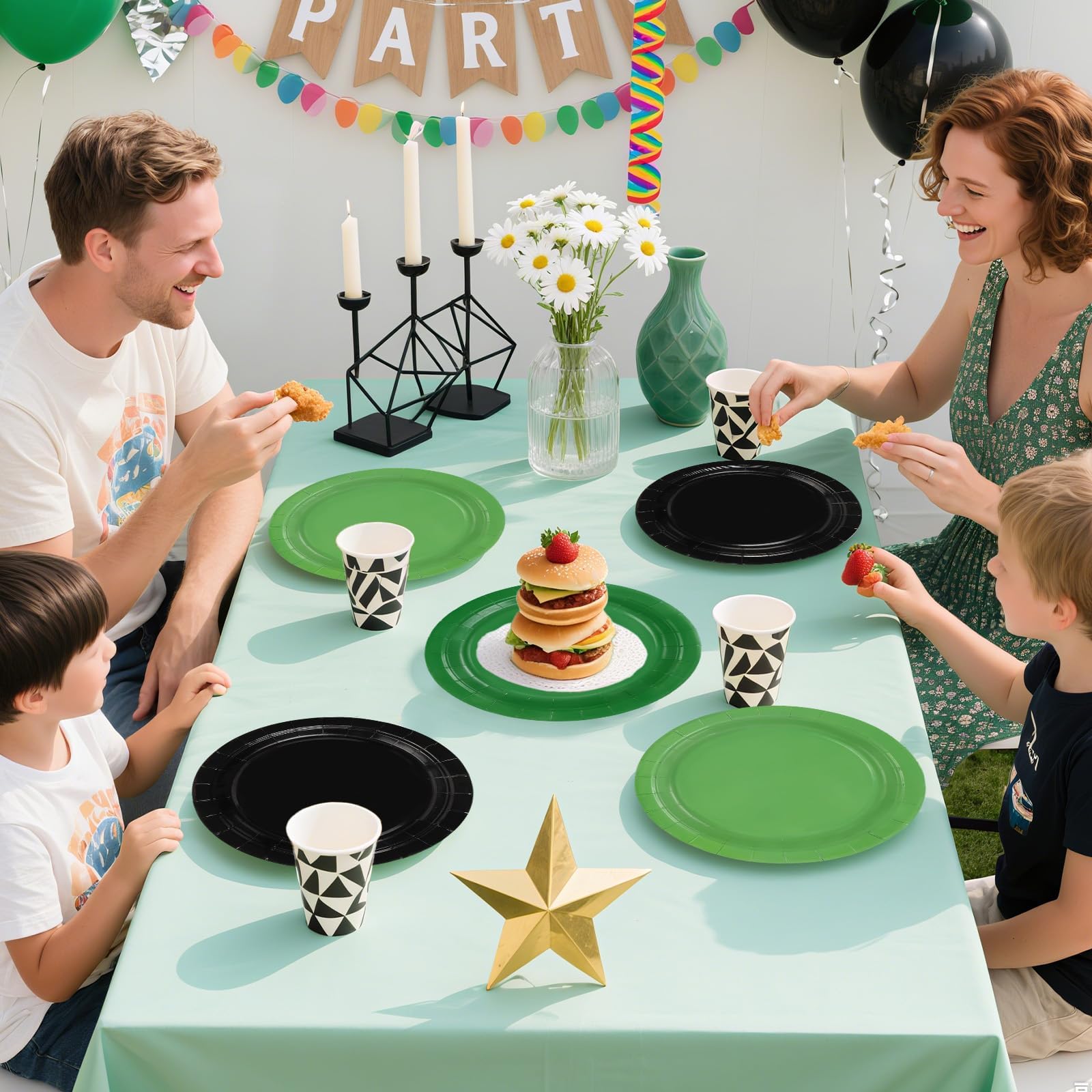 60 Pcs Solid Green Black Party Plates - Grencian
