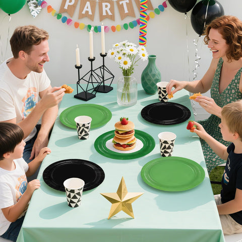 60 Pcs Solid Green Black Party Plates - Grencian