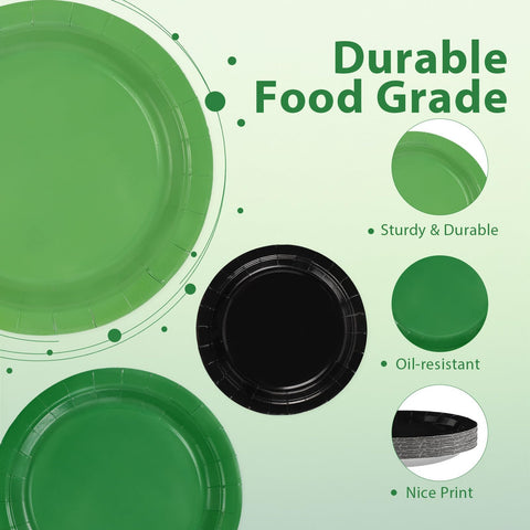 60 Pcs Solid Green Black Party Plates - Grencian