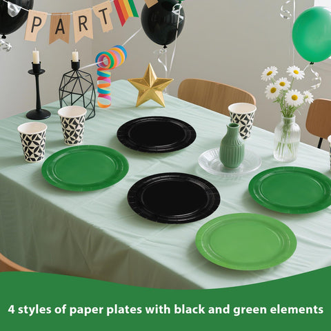 60 Pcs Solid Green Black Party Plates - Grencian