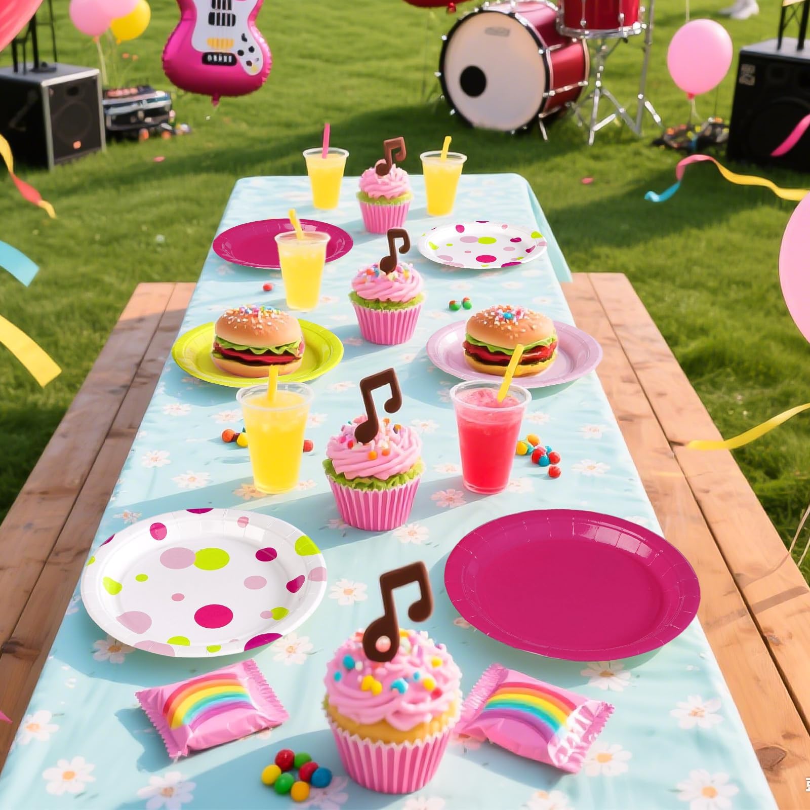60 Pcs Solid Pink Rose Polka Dots Party Plates - Grencian
