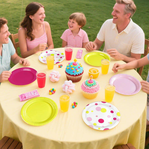 60 Pcs Solid Pink Rose Polka Dots Party Plates - Grencian