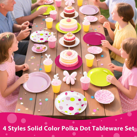 60 Pcs Solid Pink Rose Polka Dots Party Plates - Grencian