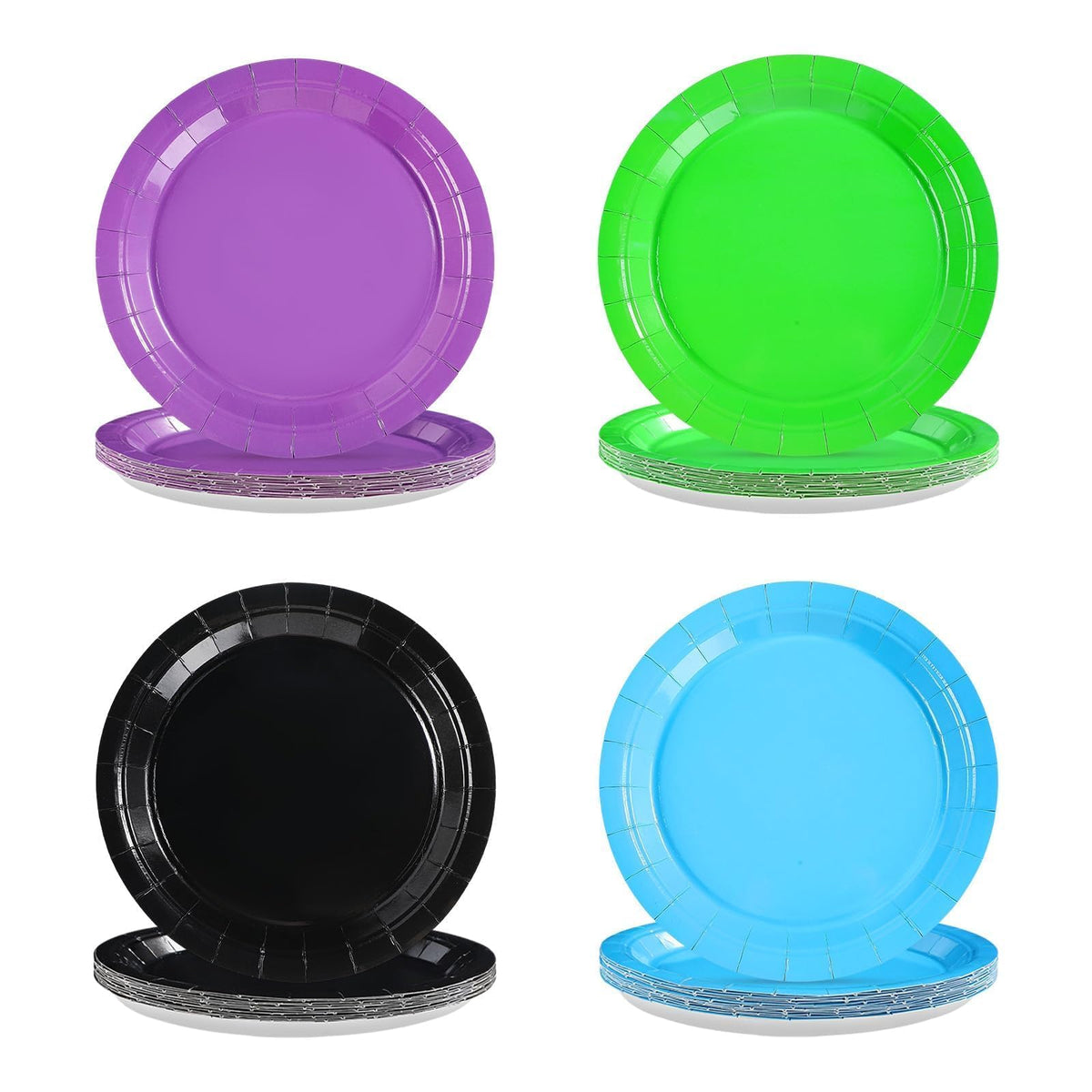 60 Pcs Solid Purple Black Green Blue Party Plates