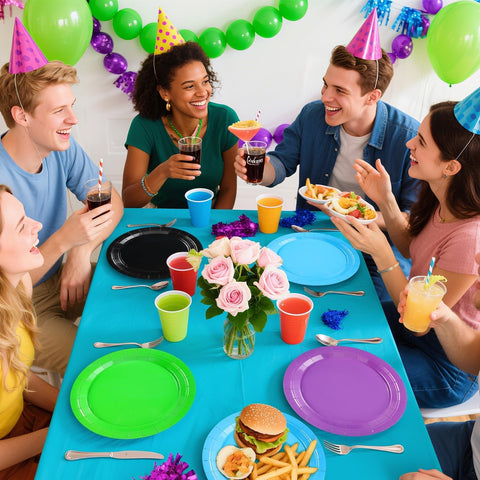 60 Pcs Solid Purple Black Green Blue Party Plates