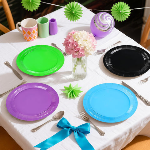 60 Pcs Solid Purple Black Green Blue Party Plates