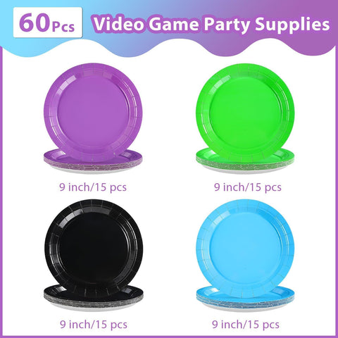 60 Pcs Solid Purple Black Green Blue Party Plates