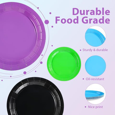 60 Pcs Solid Purple Black Green Blue Party Plates