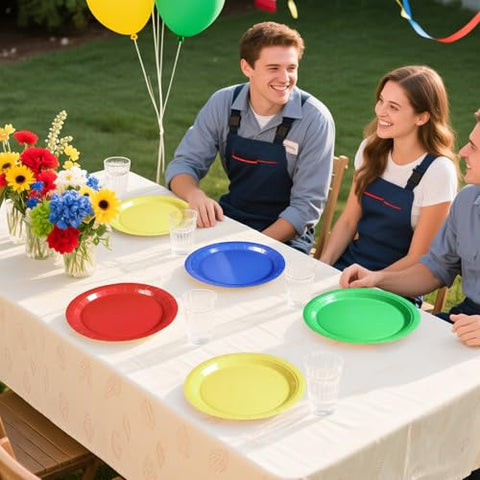 60 Pcs Solid Red Green Blue Yellow Party Plates - Grencian