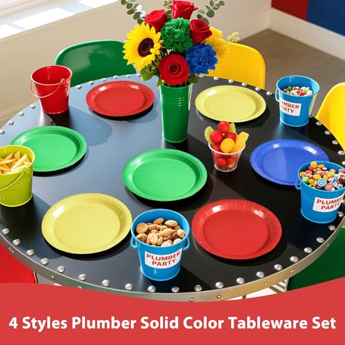 60 Pcs Solid Red Green Blue Yellow Party Plates - Grencian